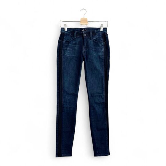 7 For All Man Kind Skinny Side Stripe Zip Pockets Jeans Size 26 - Picture 1 of 8